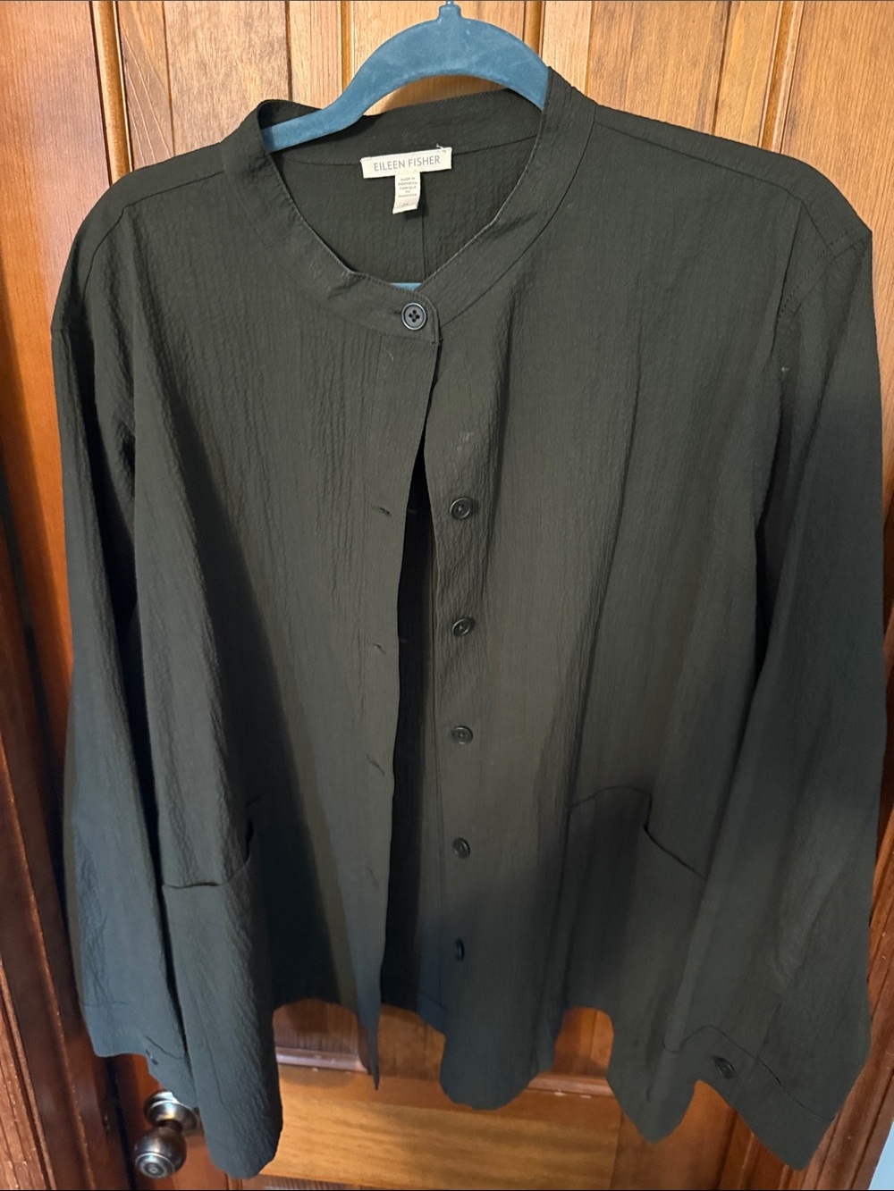 Eileen Fisher Green Round-Collar Button Jacket